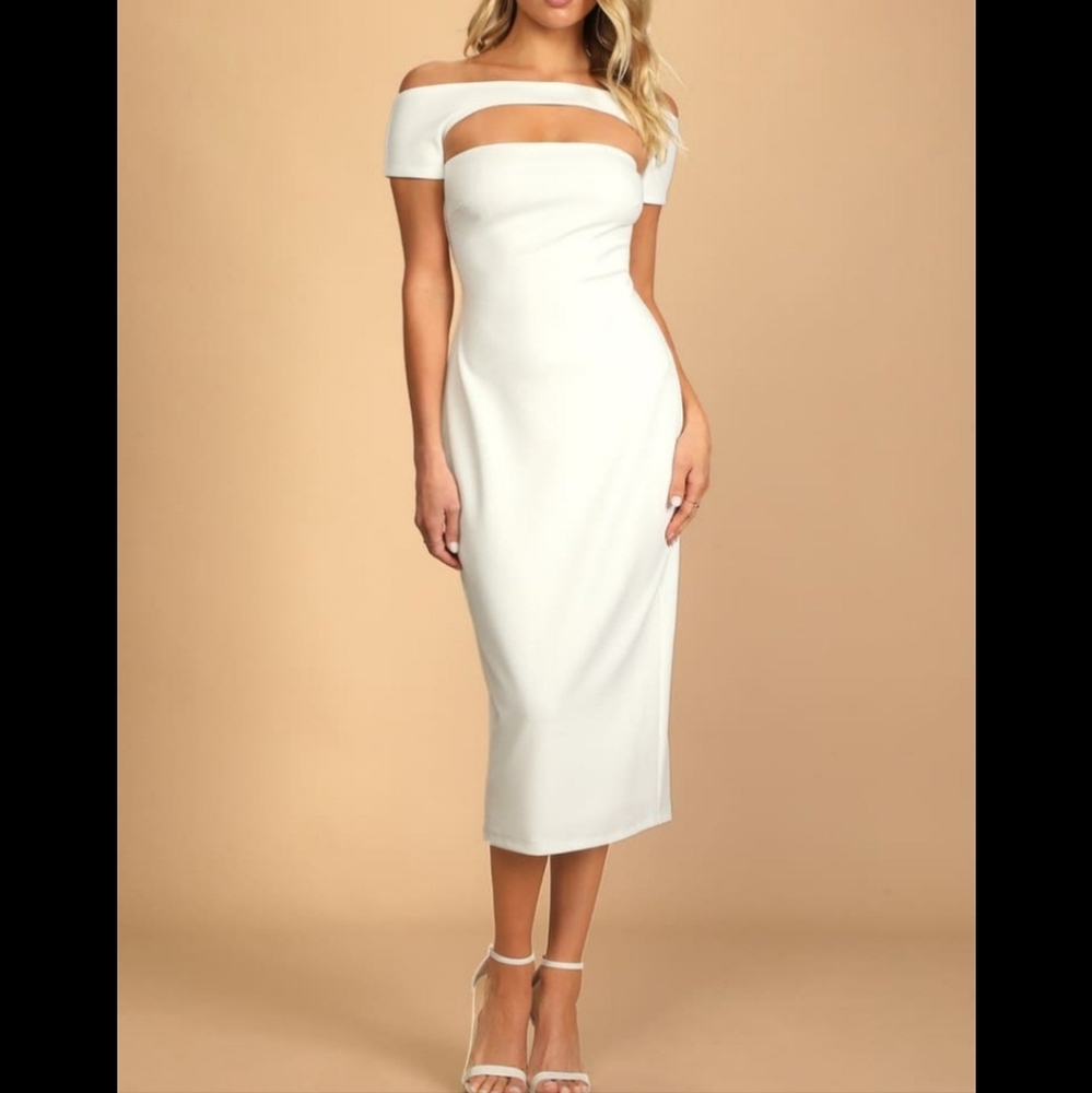 Lulu's Off Shoulder White Midi Dress NWT